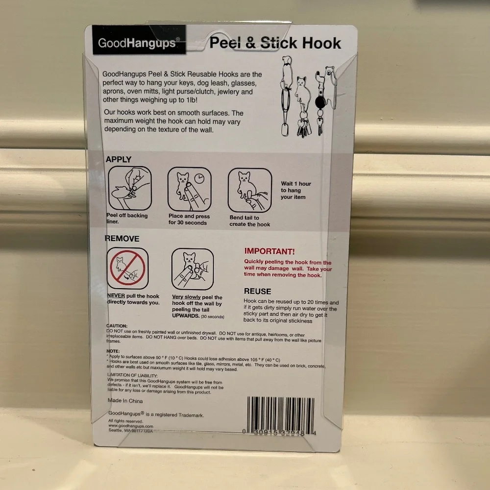 Good Hangups Peel and Stick Reusable Hooks - Cats